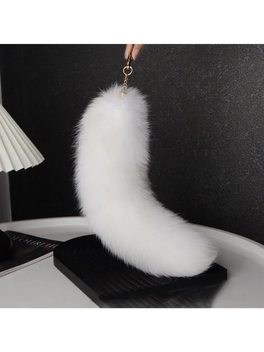 Women's White Pendant Cosplay Costume Halloween Furry Tails Keychain Handbag